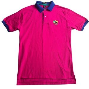 Jonathan Corey Gold‎ Polo Pink With Fun Embroidered Bee 100% Cotton Size Large